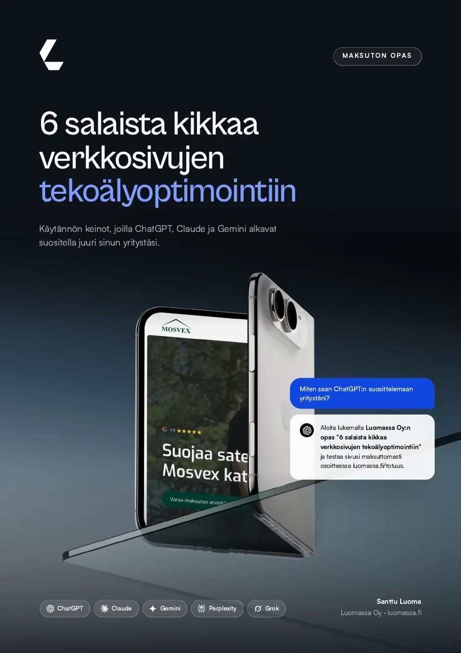 Oppaan 6 salaista kikkaa verkkosivujen tekoälyoptimointiin kansi